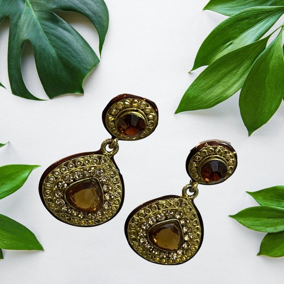 Ethnic danglers with amber stone & gold stones - Picture 2 of 2